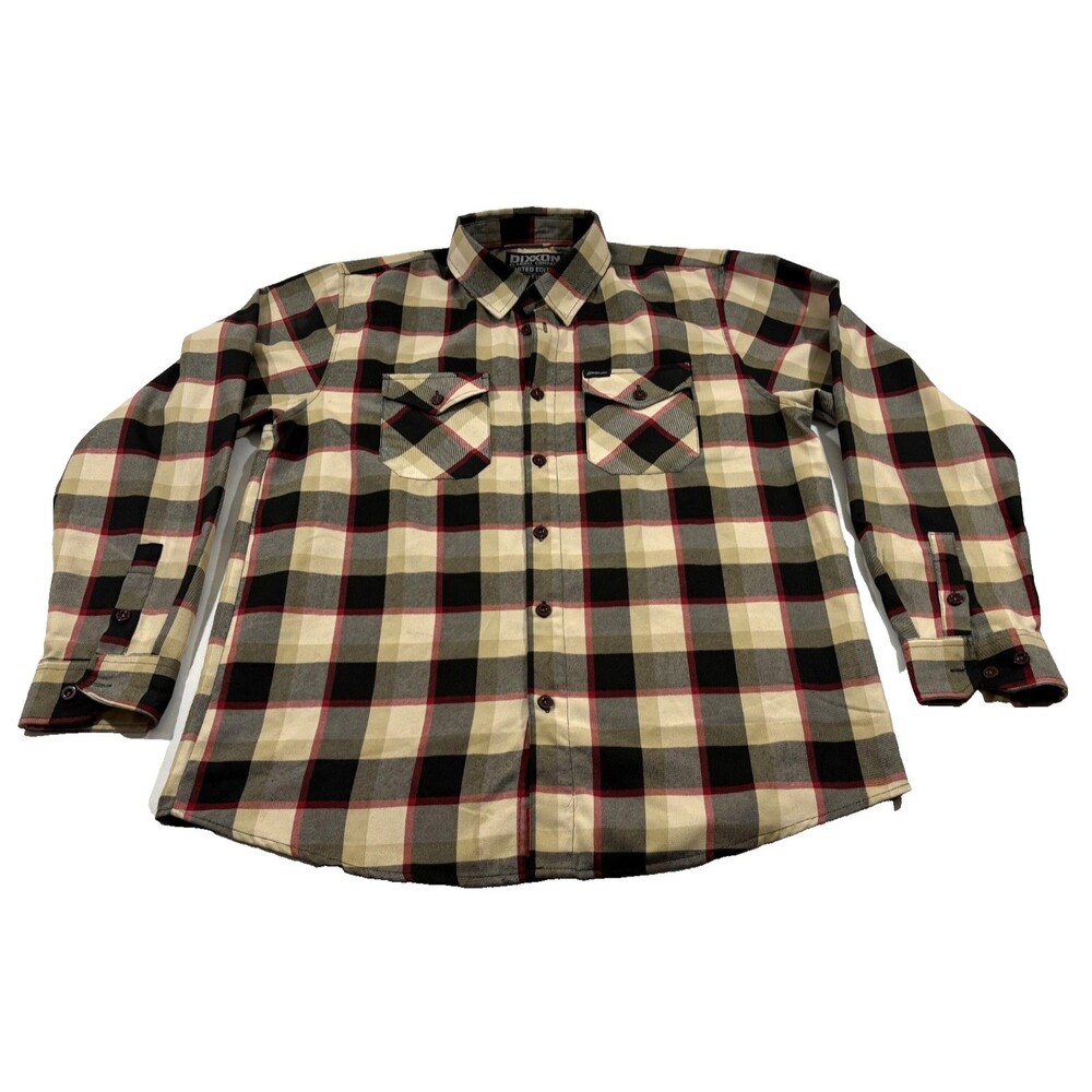 Dixxon Flannel Mens Beige Black Plaid Snap On Tools Button Limited Shirt Sz XL